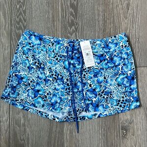 Blue Athletic Swim Shorts with Watercolor Floral Design